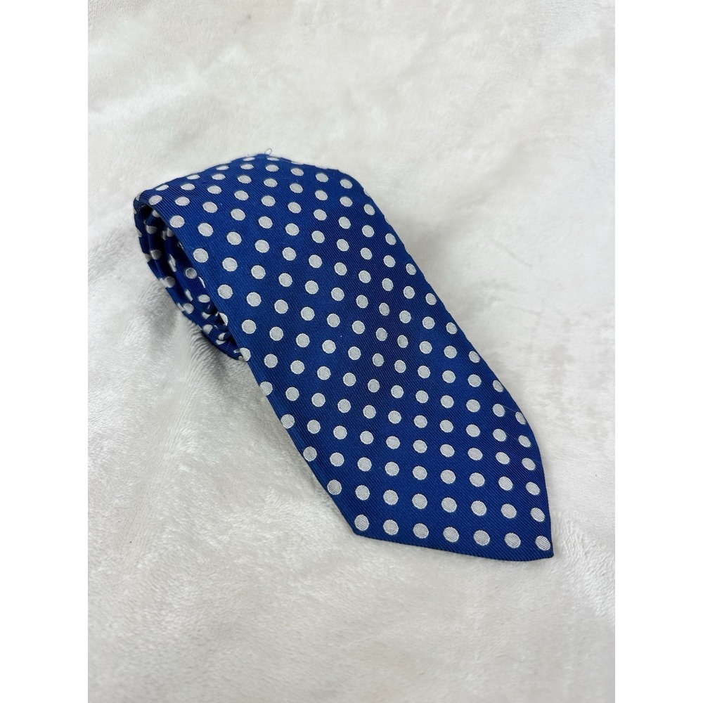 Vintage Christian Dior Blue and Gray Polka Dot Mens Tie Suit Accessories Work